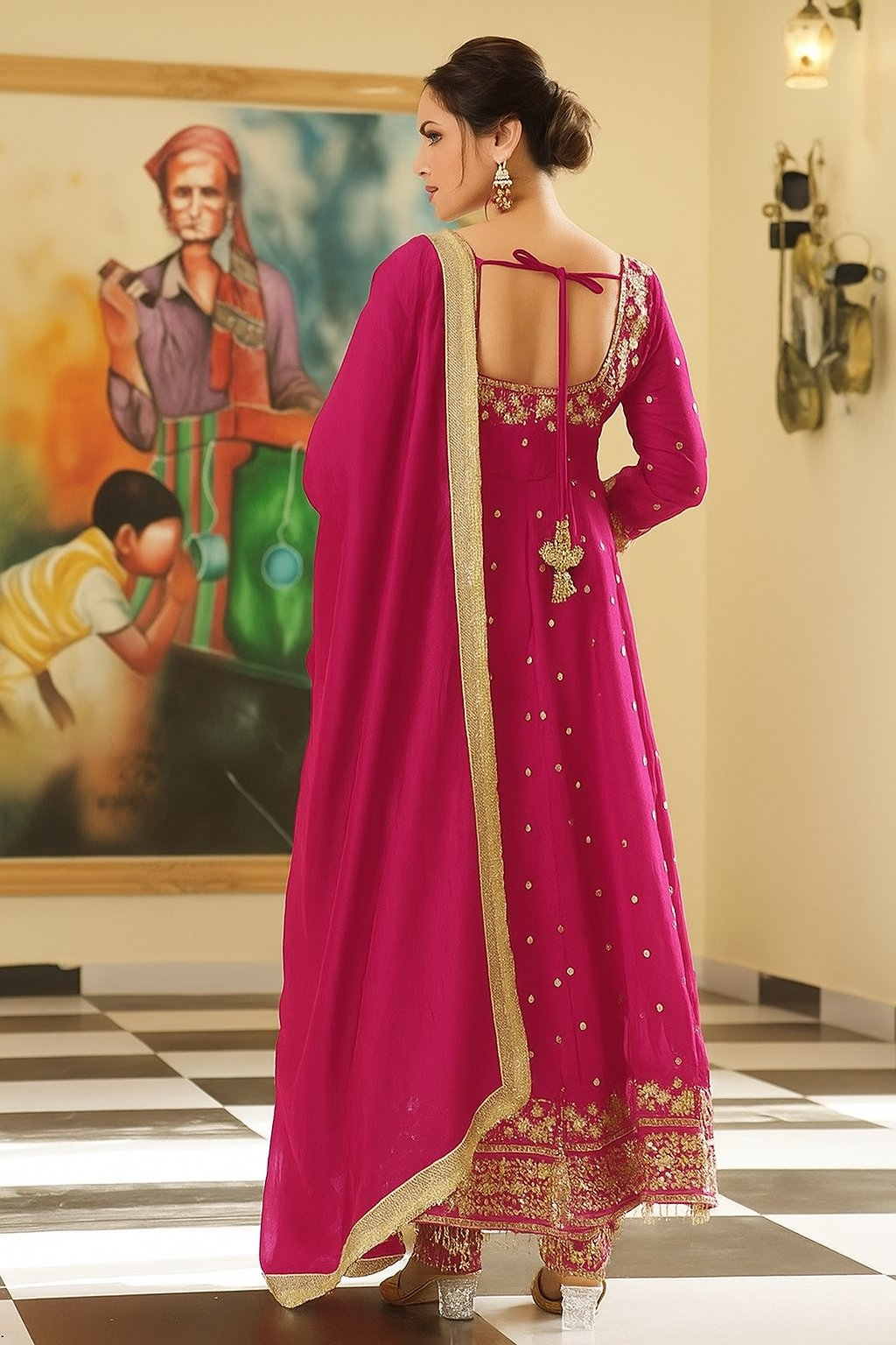 Yash Enterprise Rani Pink Silk Embroidery Party Wear Suit Set | Grocsy