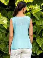 Gharana India Modal Sleeveless Light Blue Chikankari Top | Grocsy