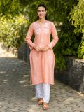 Gharana India Saheba Chikankari Peach Pink Pure Cotton Kurta With Very Fine Embroidery Work | Grocsy