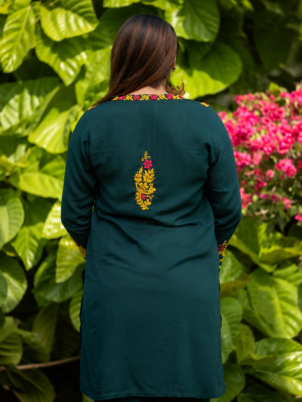 Gharana India Rayon Bottle Green Chikankari Co Ord Set With Coloured Thread | Grocsy