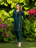 Gharana India Rayon Bottle Green Chikankari Co Ord Set With Coloured Thread | Grocsy