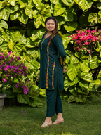 Gharana India Rayon Bottle Green Chikankari Co Ord Set With Coloured Thread | Grocsy