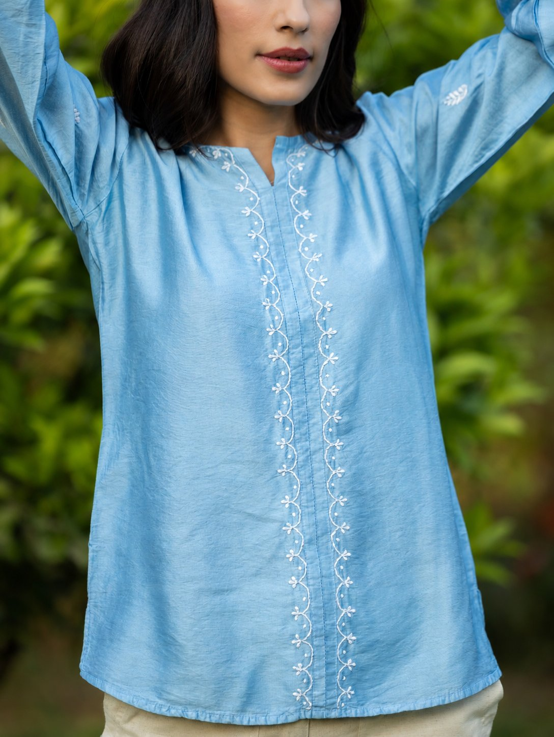Gharana India Saheba Chikankari Bright Blue Top | Grocsy
