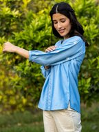 Gharana India Saheba Chikankari Bright Blue Top | Grocsy