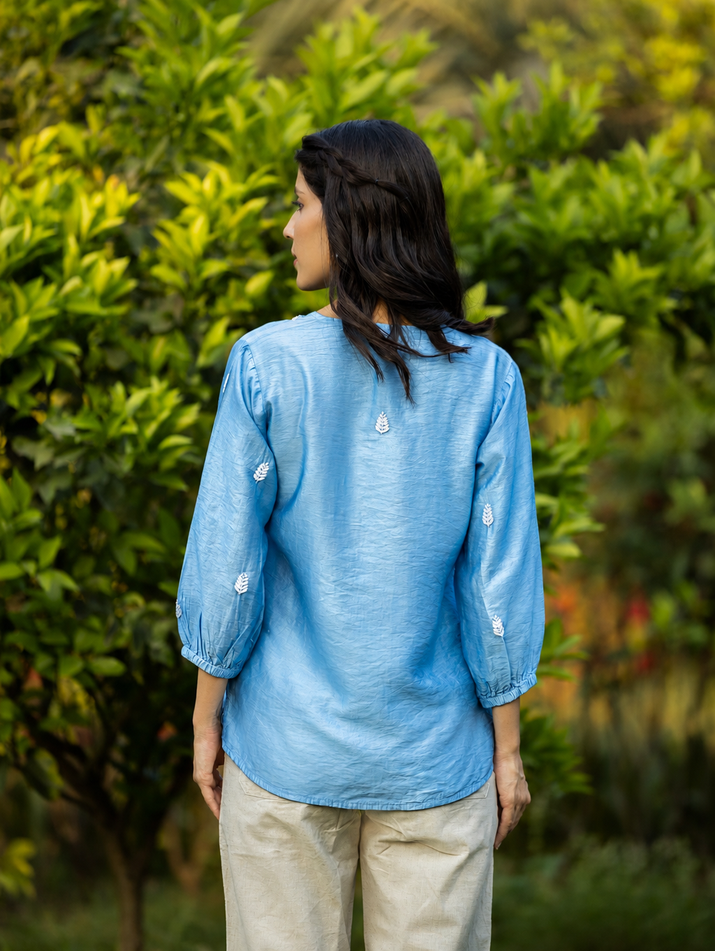 Gharana India Saheba Chikankari Bright Blue Top | Grocsy