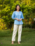 Gharana India Saheba Chikankari Bright Blue Top | Grocsy