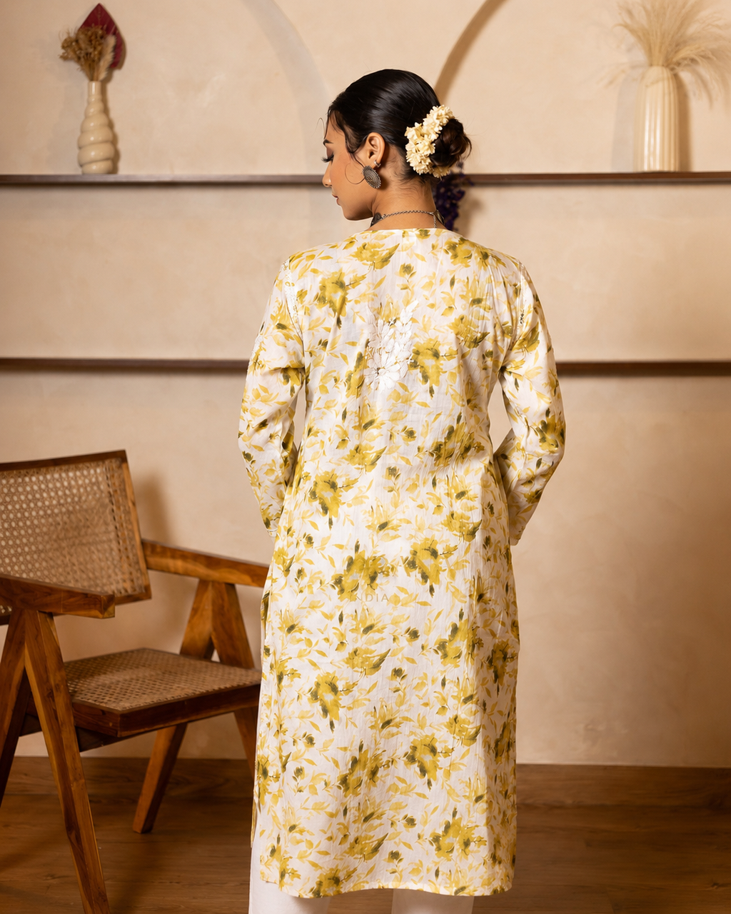 Gharana India Mulcotton Printed Green Chikankari Kurta | Grocsy