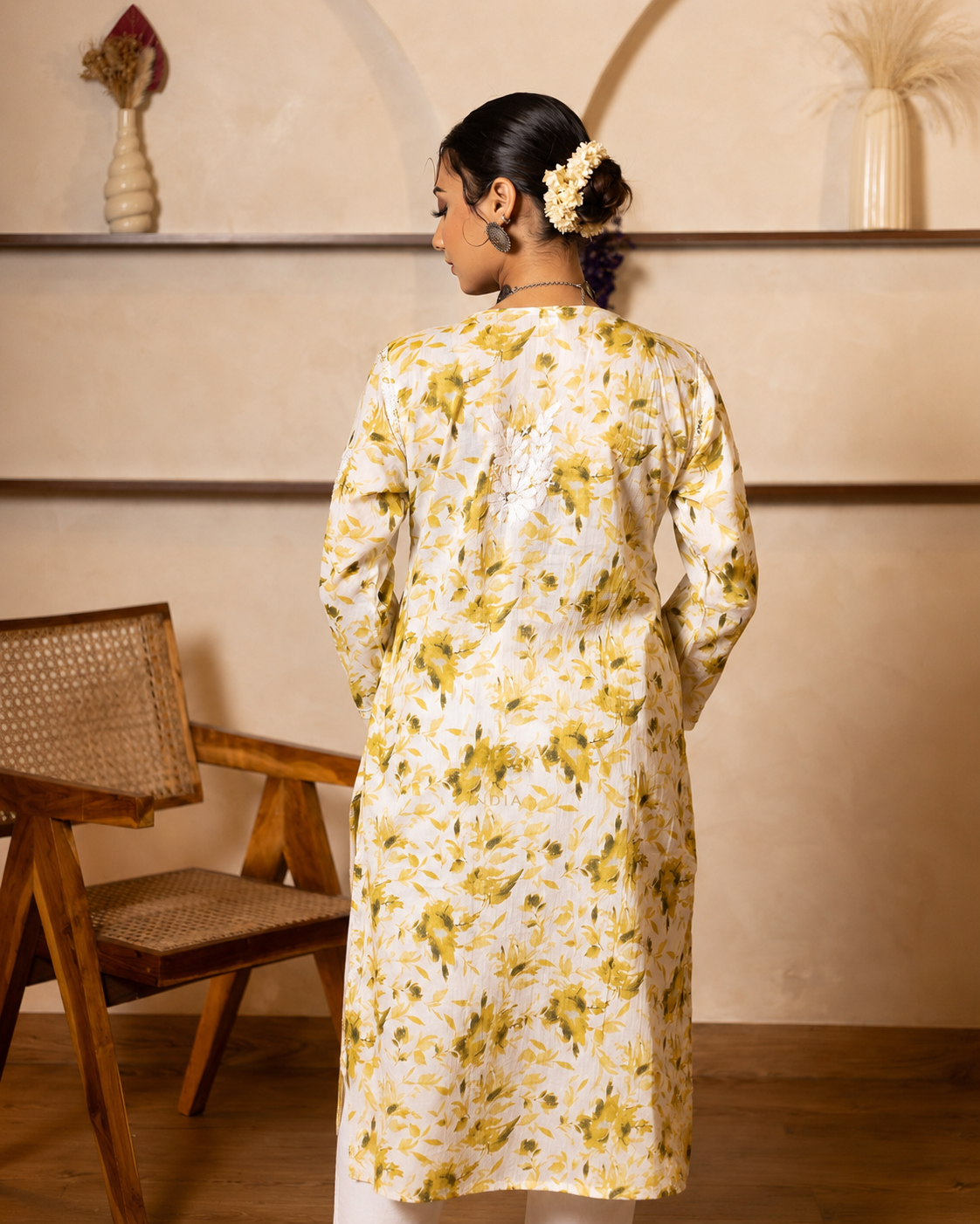Gharana India Mulcotton Printed Green Chikankari Kurta | Grocsy