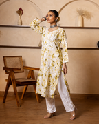 Gharana India Mulcotton Printed Green Chikankari Kurta | Grocsy
