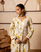 Gharana India Mulcotton Printed Green Chikankari Kurta | Grocsy