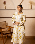 Gharana India Mulcotton Printed Green Chikankari Kurta | Grocsy