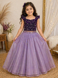 Evanik Purple Premium Micro Velvet Sequence Work Kids Lehenga Choli | Grocsy