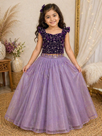 Evanik Purple Premium Micro Velvet Sequence Work Kids Lehenga Choli | Grocsy