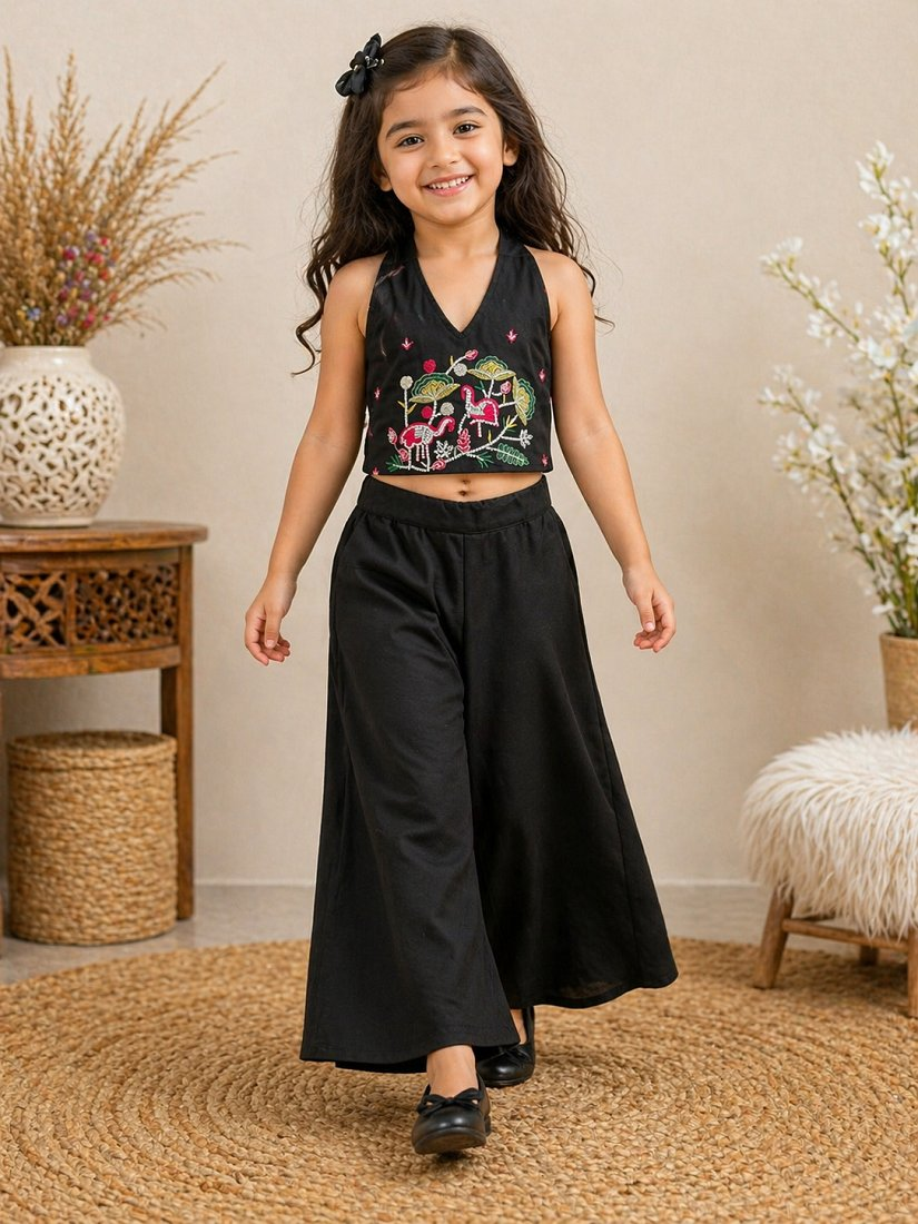 Evanik Black Premium Pure Cotton Fabric With Hand Work Kids Co-Ord Set | Grocsy