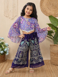 Evanik Lavender Chinon With Position Print And Embroidered Work Palazzo Set for Kids | Grocsy