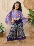 Evanik Lavender Chinon With Position Print And Embroidered Work Palazzo Set for Kids | Grocsy