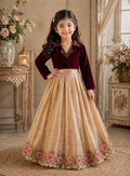 Evanik Maroon Embroidered Work Kids Party Wear Look Kids Lehenga Choli | Grocsy
