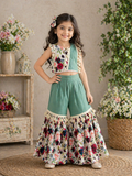 Evanik Green Kids Summer Cotton With Floral Print Co-Ord Set | Grocsy