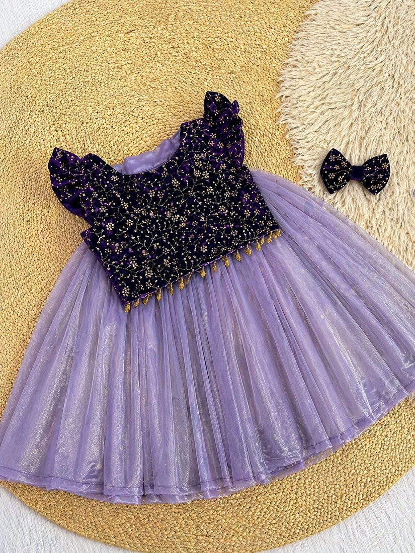 Evanik Purple Premium Micro Velvet Sequence Work Kids Lehenga Choli | Grocsy