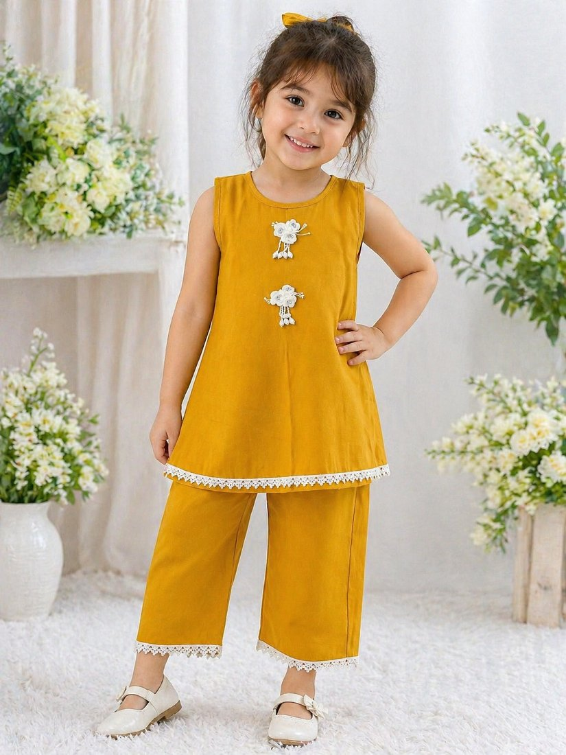 Evanik Yellow Summer Festival Wear Co-Ord Set For Kids | Grocsy