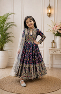 Evanik Black Kids Chinon Silk Digital Print With Embroidered Work Wedding Gown | Grocsy