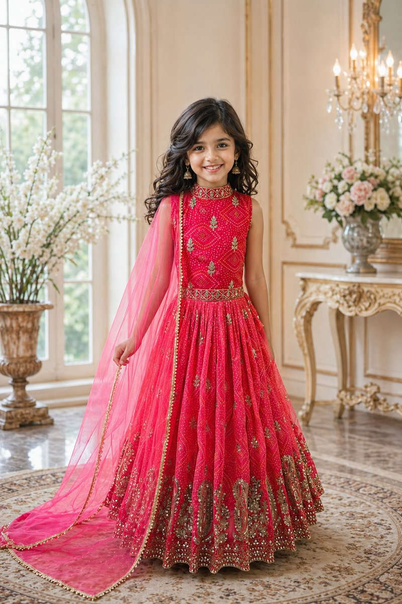 Evanik Pink Heavy Fox Georgette With Embroidered Work Kids Fancy Gown | Grocsy