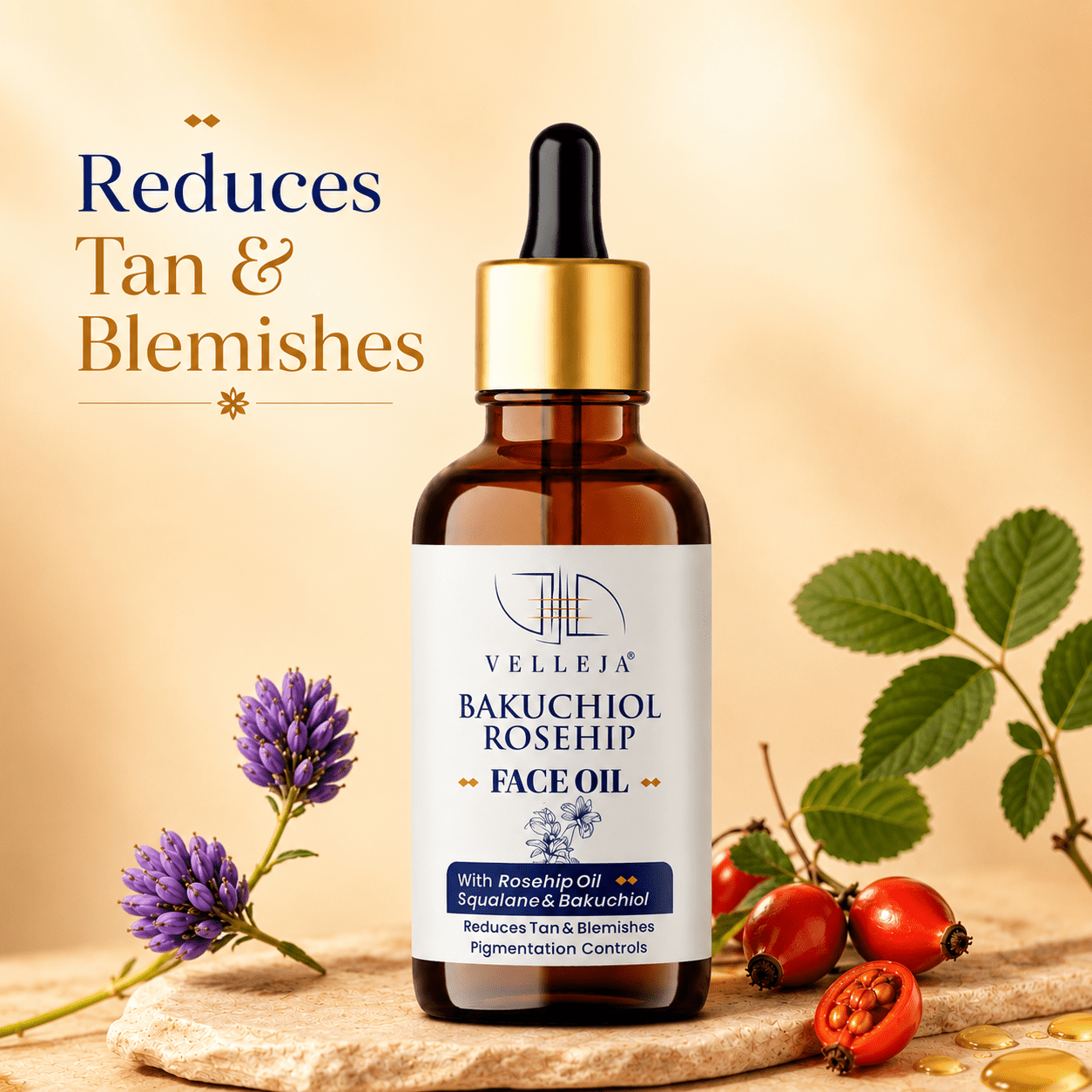 Velleja Bakuchiol Rosehip Face Oil with Squalane for Pigmentation & Dark Spots | Velleja | Grocsy