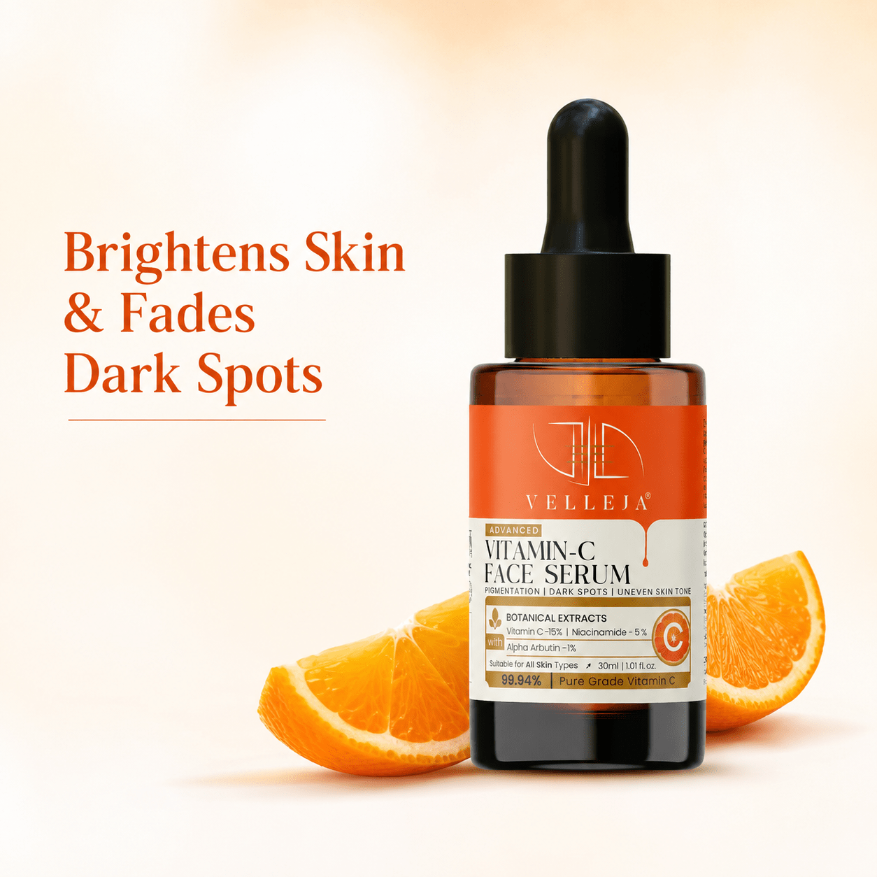Velleja 15% Vitamin C Brightening Serum | Advanced Dark Spot & Pigmentation Corrector | Grocsy