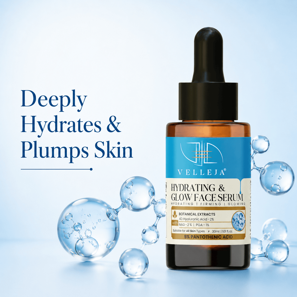 Velleja Hyaluronic Acid Hydrating & Glow Face Serum|48-Hour Moisture Lock|Plumping, Firming & Lightweight Serum for Extra Dry Skin | Grocsy