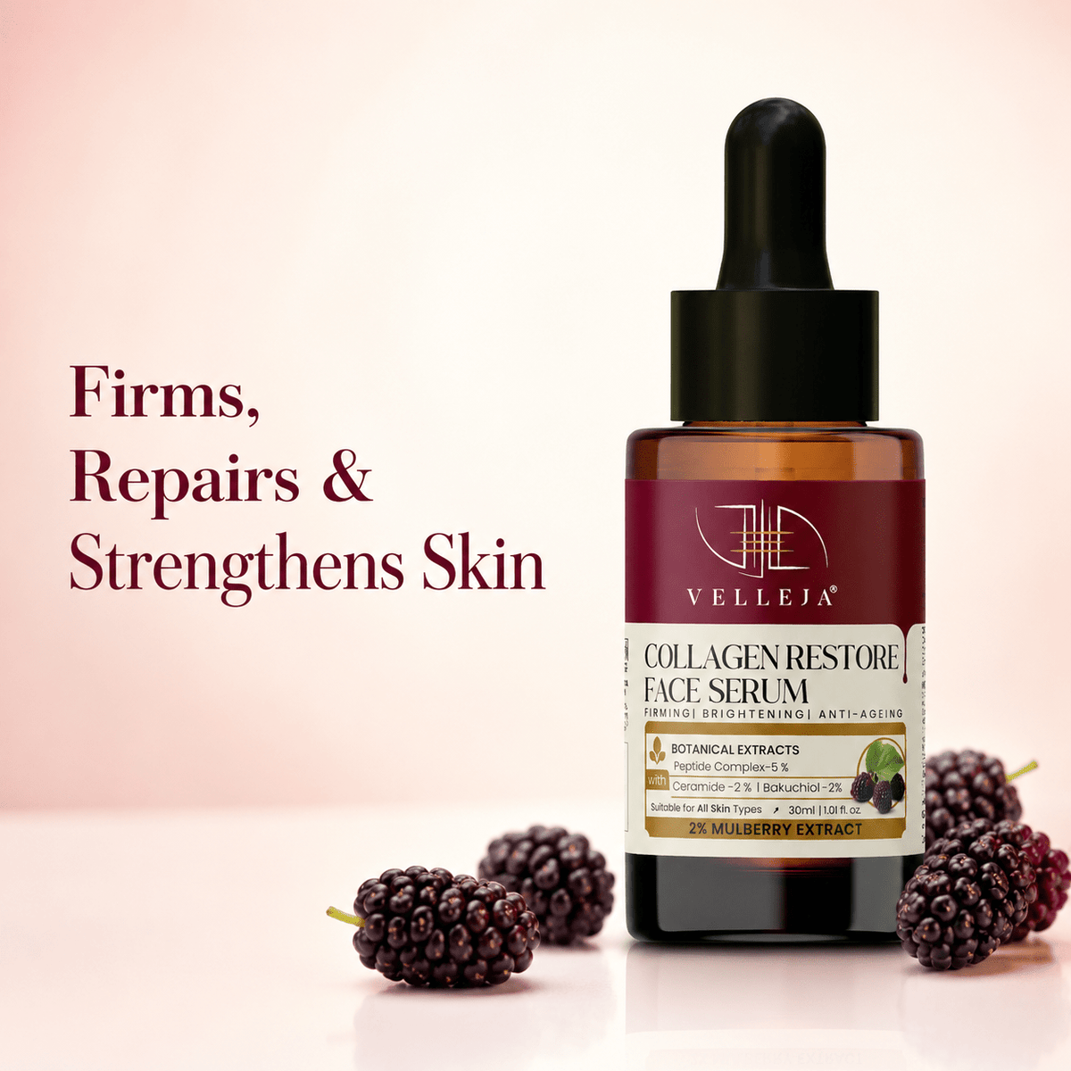 Velleja Collagen Restore Serum|Natural Retinol Alternative with Ceramid|Firming & Hydrating for Youthful Glow | Grocsy
