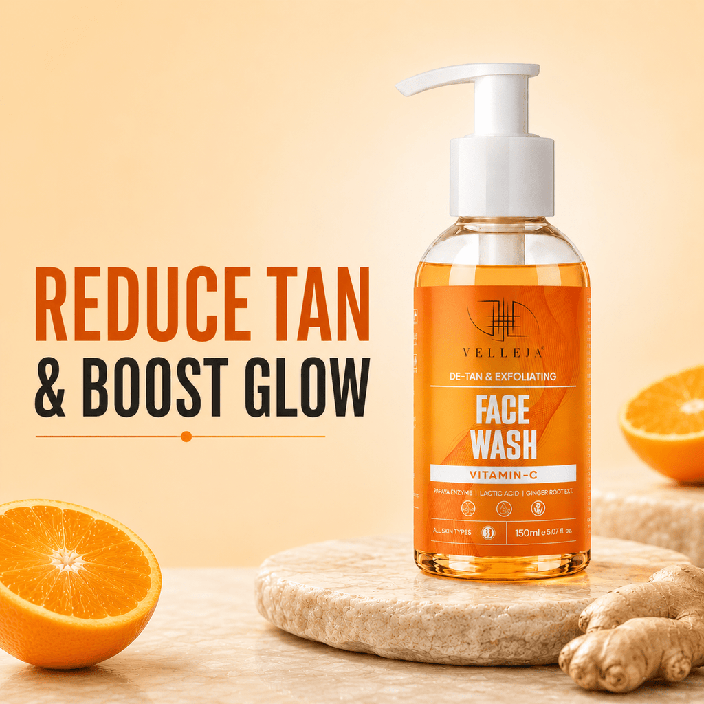 Velleja De-Tan & Exfoliating Face Wash | Vitamin C Tan Removal & Brightening Face Cleanser | Grocsy