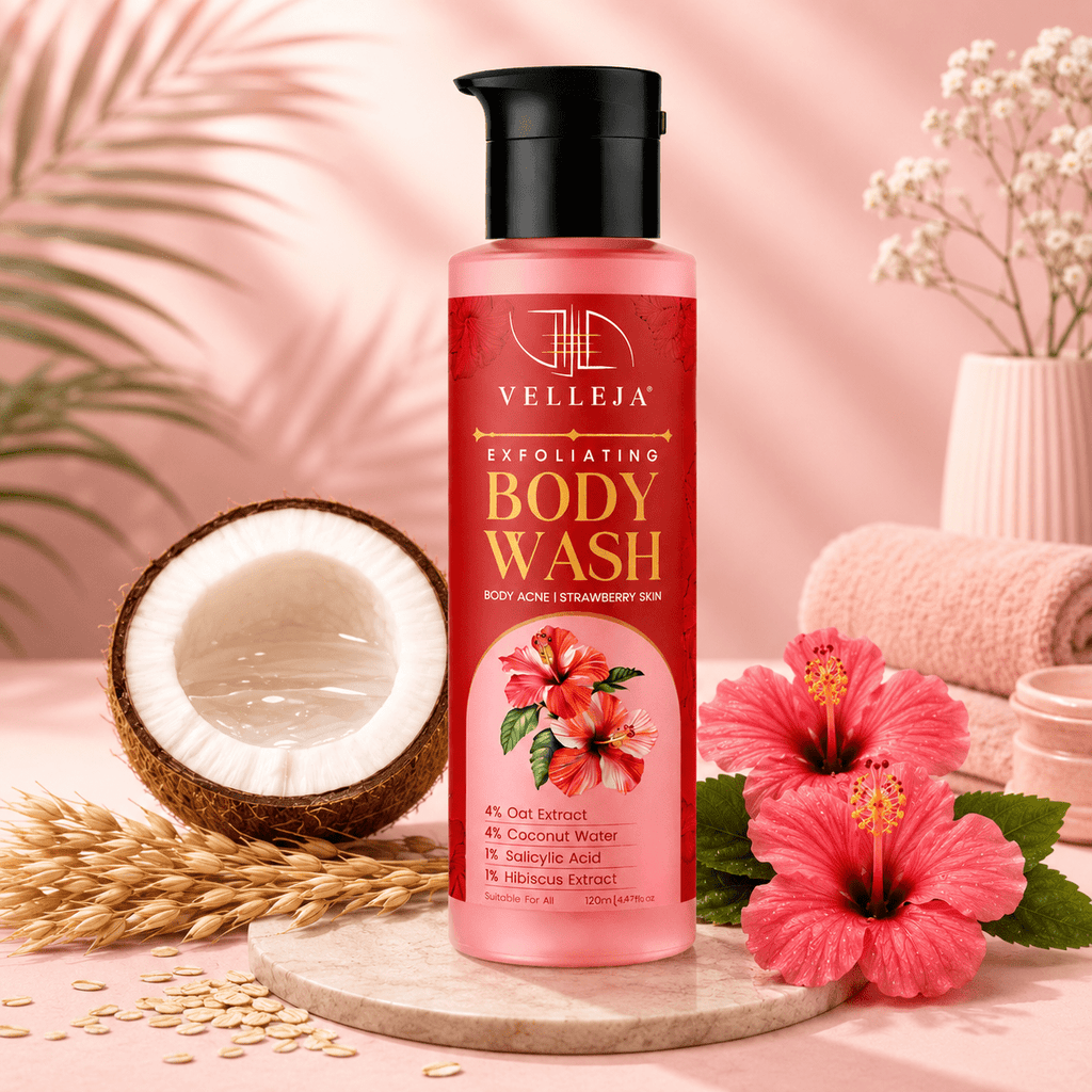 Velleja Exfoliating Body Wash with Salicylic Acid for Body Acne & Rough Bumpy Skin | Reduce Strawberry Legs | Grocsy