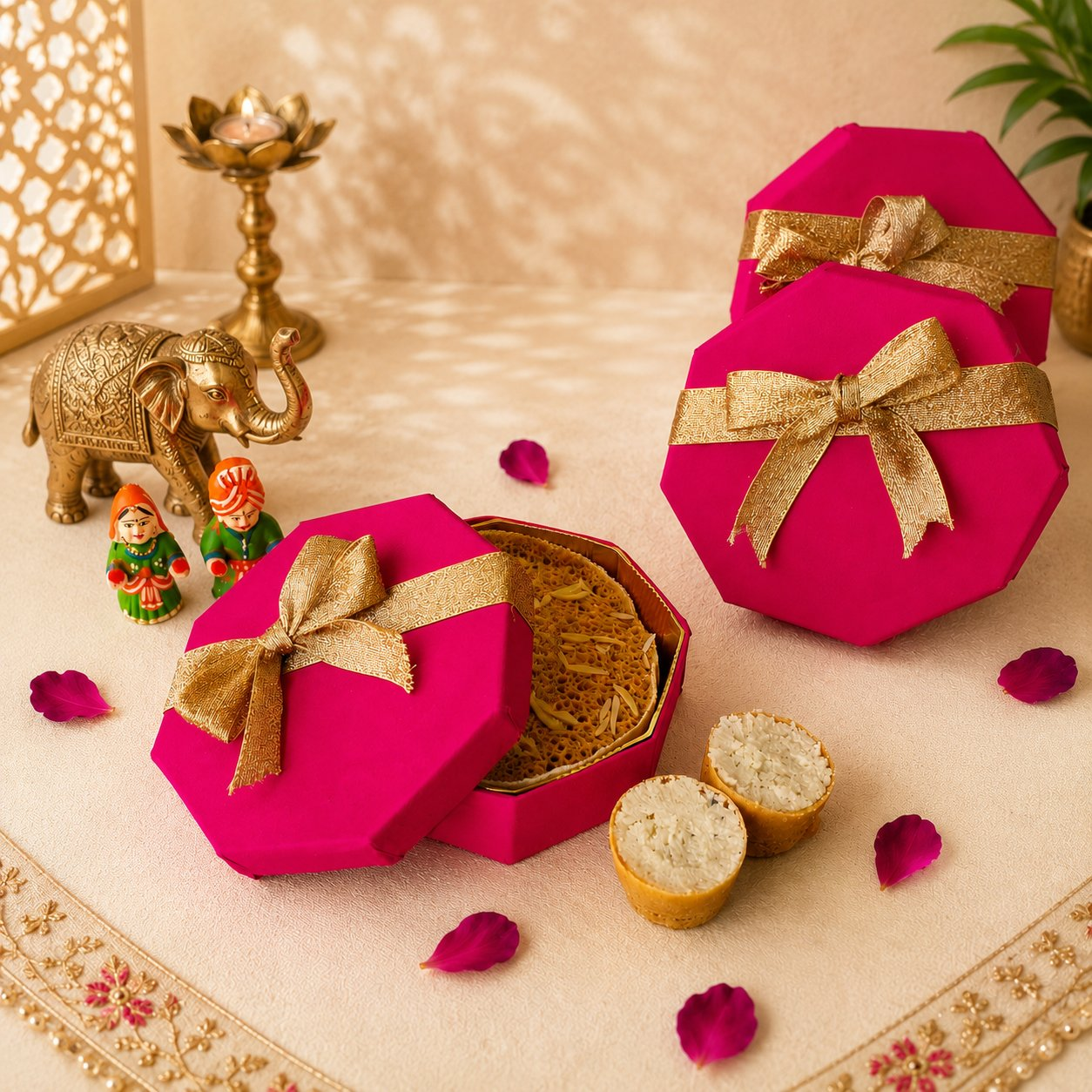 SweeDesi Meetha Ghewar - 1 Pc Hamper Pink | Grocsy