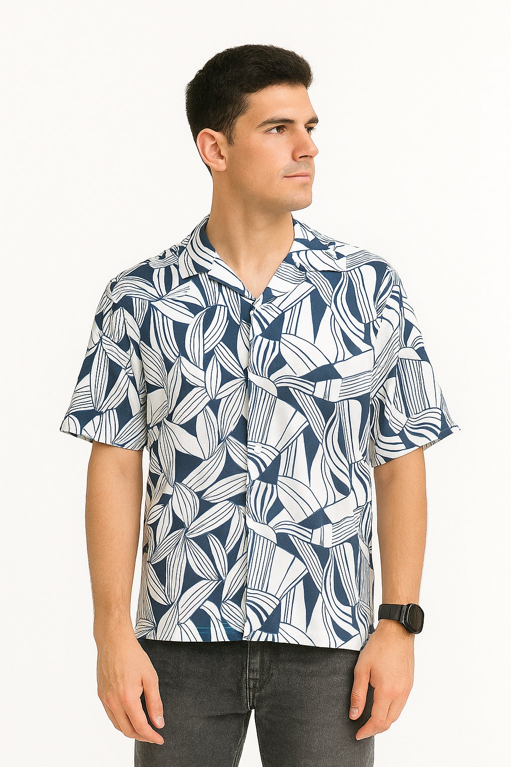 Fabmade Men’S Abstract Print Cuban Collar Shirt | Grocsy