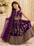 Evanik Purple Sequence Embroidered Lehenga Set for Kids | Grocsy