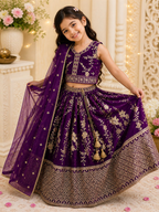 Evanik Purple Sequence Embroidered Lehenga Set for Kids | Grocsy
