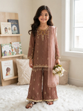 Evanik Brown Kids Faux Georgette Embroidered Work Kurta Palazzo Set | Grocsy