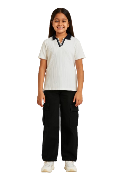 Chilins Girls Cotton Solid Collared Polo T-shirt | Grocsy