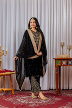 Teeya Creation Black Color Velvet Silk Embroidery Work Party Wear Suit | Grocsy
