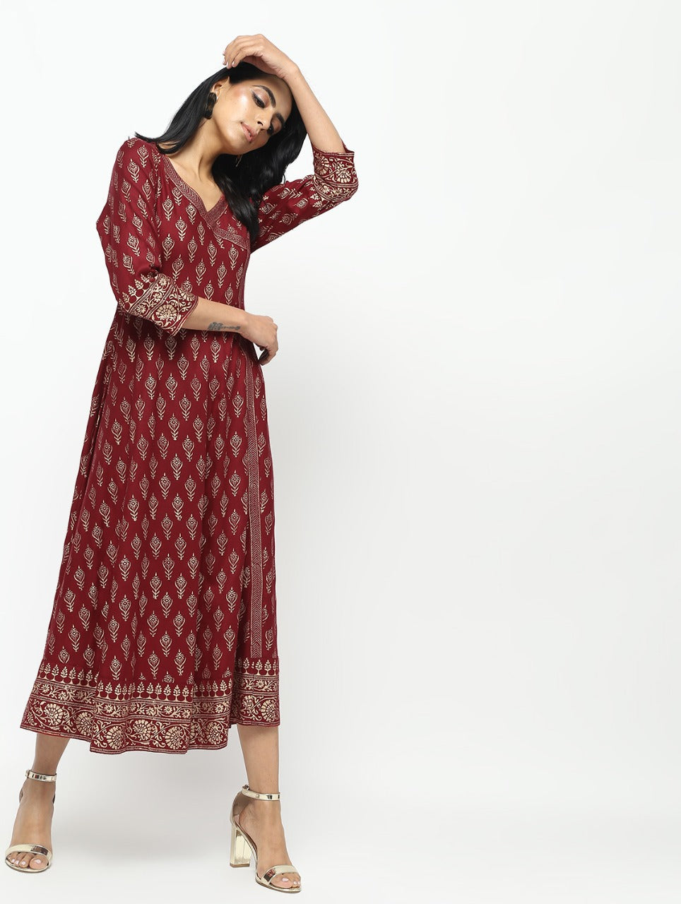 Cheera Angrakha All Over Butta Foil Printed Kurta With Beautiful Border Design | Grocsy