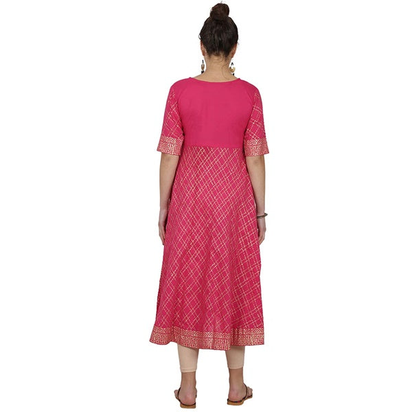 Cheera Angrakha Checkered Foil Printed Kurta With Doori Tassels | Grocsy