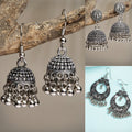 NVR Women's Set of 3 Silver-Toned German Silver Oxidised Dome Shaped Jhumka Earrings | Grocsy