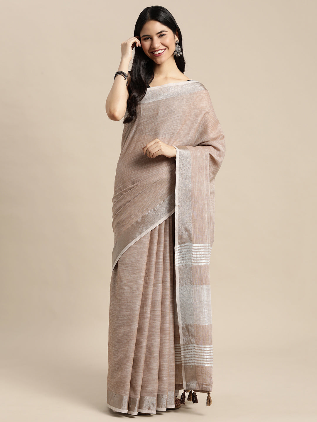 Anaita Chiku Linen Saree With Blouse | Grocsy