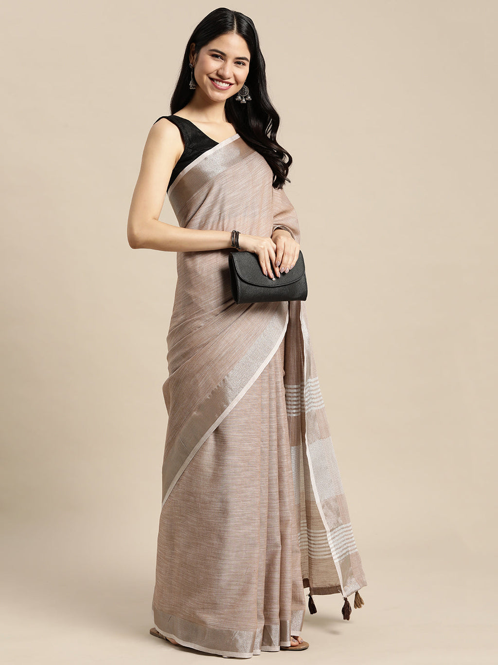 Anaita Chiku Linen Saree With Blouse | Grocsy