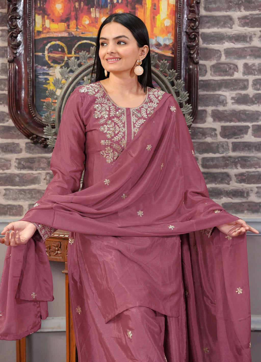 Lehenga Mart Designer Chinon Suit With Sequence Embroidered Work - Pink | Grocsy