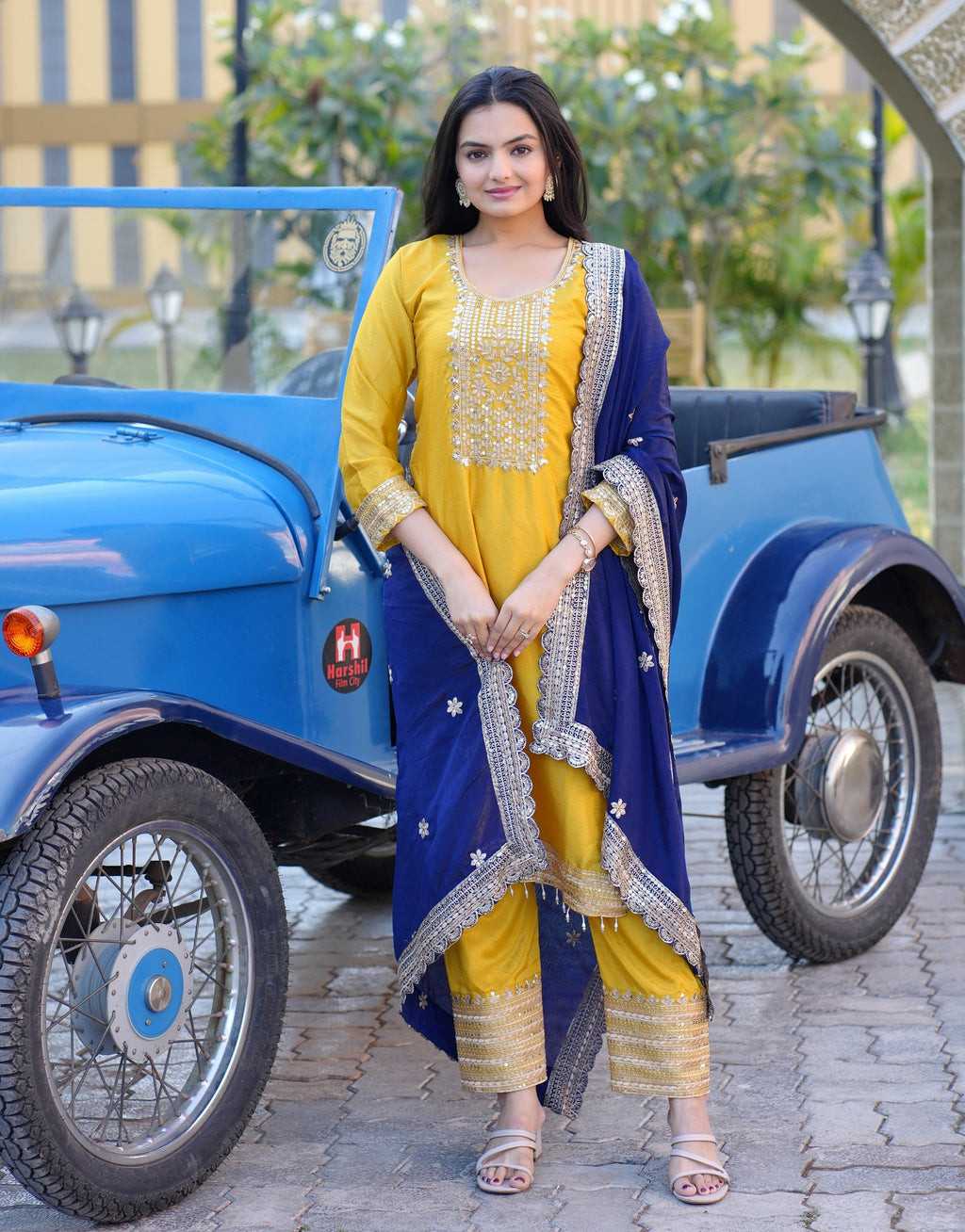 Lehenga Mart Designer Chinon Suit With Sequence Embroidered Work - Yellow | Grocsy
