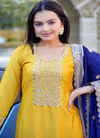 Lehenga Mart Designer Chinon Suit With Sequence Embroidered Work - Yellow | Grocsy
