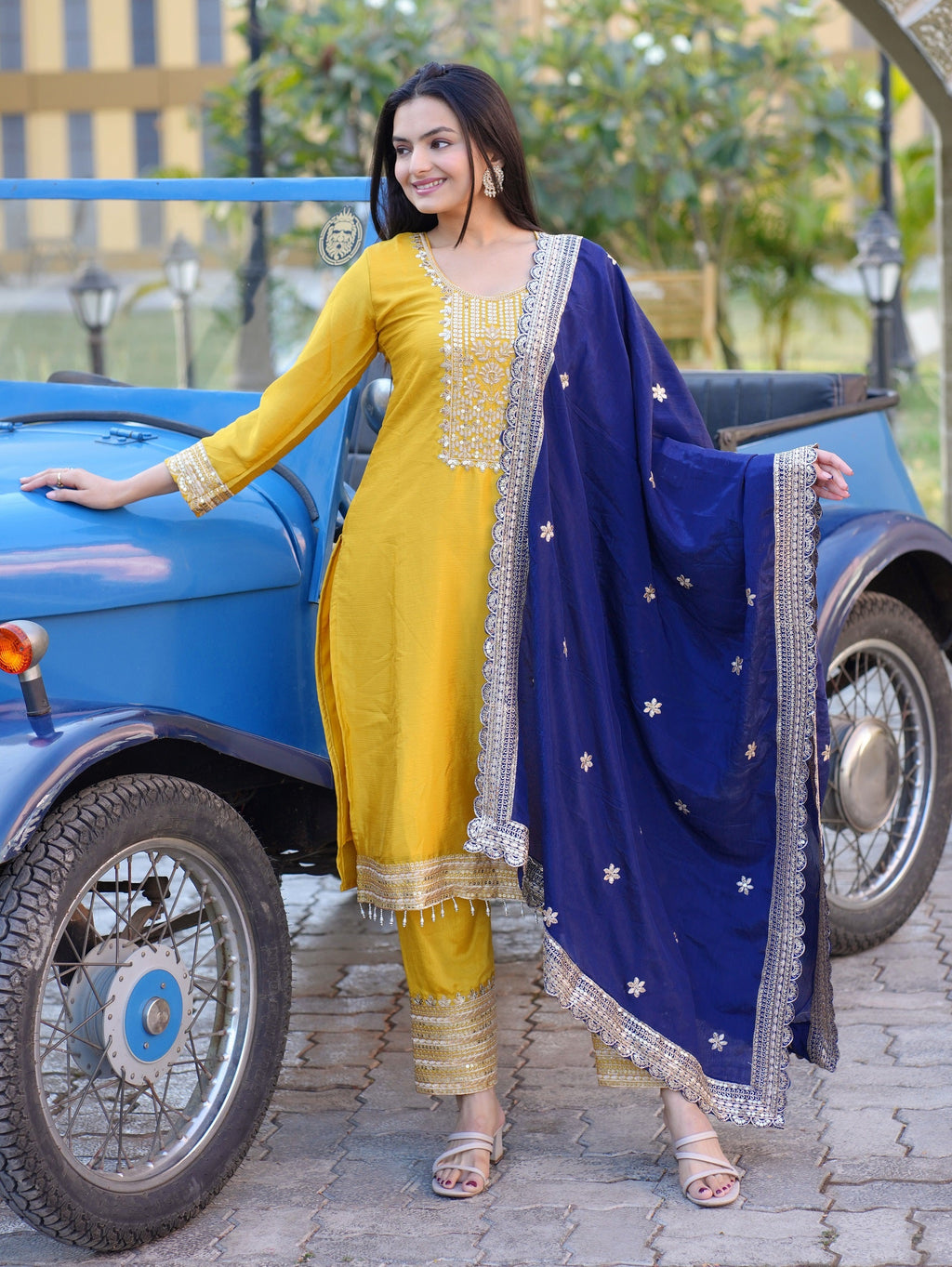 Lehenga Mart Designer Chinon Suit With Sequence Embroidered Work - Yellow | Grocsy