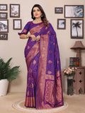 Joban Fashion Banarasi Purple Woven Soft Silk Saree | Grocsy