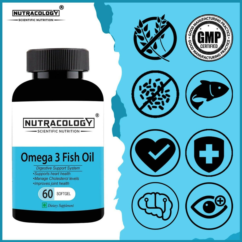 Nutracology Omega 3 Fish Oil 1000mg Capsules with Fish oil EPA + DHA Enriched Sofgels | Grocsy
